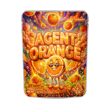 Agent Orange Mylar Pouches Pre - Labeled - 3.5g (1/8oz)