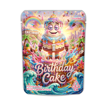 Birthday Cake Mylar Pouches Pre - Labeled - 3.5g (1/8oz)