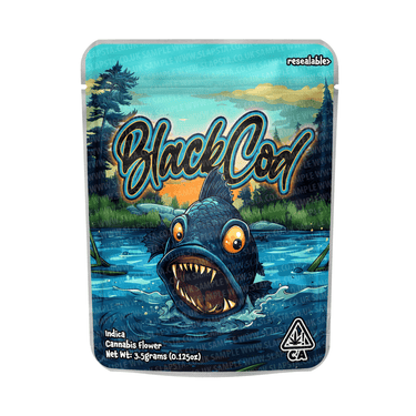 Black Cod Mylar Pouches Pre - Labeled - 3.5g (1/8oz)
