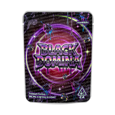 Black Domina Mylar Pouches Pre - Labeled - 3.5g (1/8oz)