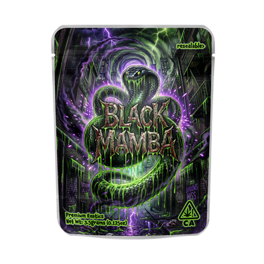 Black Mamba Mylar Pouches Pre - Labeled - 3.5g (1/8oz)