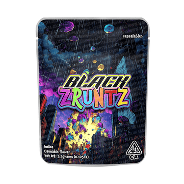 Black Zruntz Mylar Pouches Pre - Labeled - 3.5g (1/8oz)
