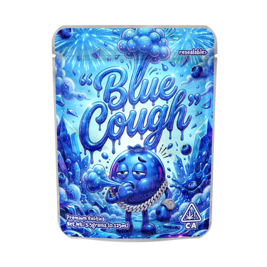 Blue Cough Mylar Pouches Pre - Labeled - 3.5g (1/8oz)
