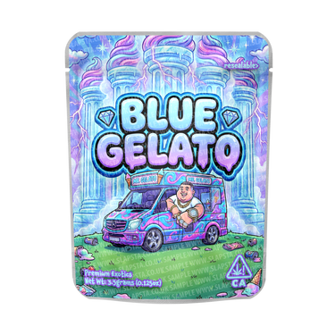 Blue Gelato Mylar Pouches Pre - Labeled - 3.5g (1/8oz)