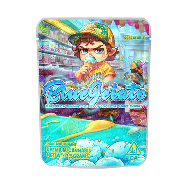 Blue Gelato Mylar Pouches Pre - Labeled - 3.5g (1/8oz)