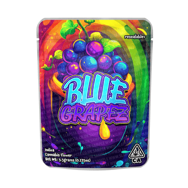 Blue Grapez Mylar Pouches Pre - Labeled - 3.5g (1/8oz)