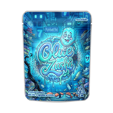 Blue Zushi Mylar Pouches Pre - Labeled - 3.5g (1/8oz)