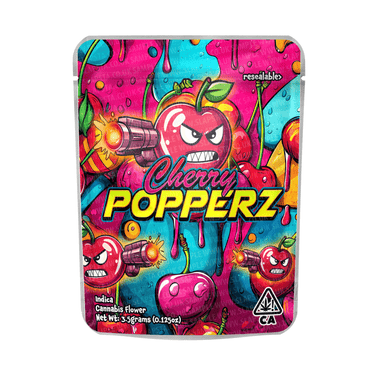 Cherry Popperz Dark Mylar Pouches Pre - Labeled - 3.5g (1/8oz)