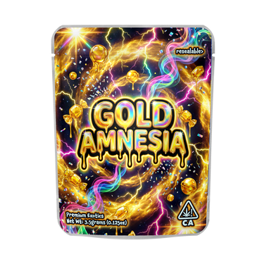 Gold Amnesia Mylar Pouches Pre - Labeled - 3.5g (1/8oz)