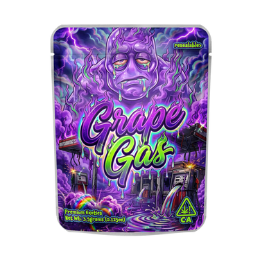 Grape Gas Mylar Pouches Pre - Labeled - 3.5g (1/8oz)