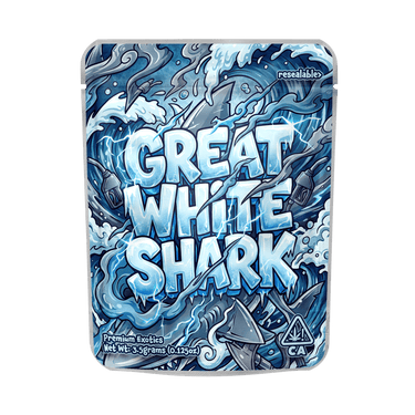 Great White Shark Mylar Pouches Pre - Labeled - 3.5g (1/8oz)