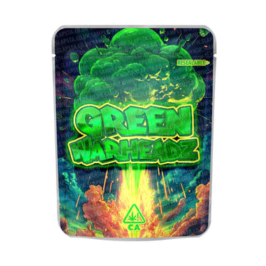 Green Warheadz Mylar Pouches Pre - Labeled - 3.5g (1/8oz)