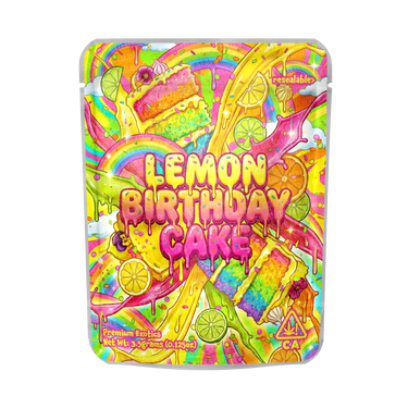 Lemon Birthday Cake Mylar Pouches Pre - Labeled - 3.5g (1/8oz)