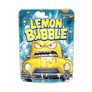 Lemon Bubble Mylar Pouches Pre - Labeled - 3.5g (1/8oz)