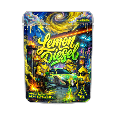 Lemon Diesel Mylar Pouches Pre - Labeled - 3.5g (1/8oz)