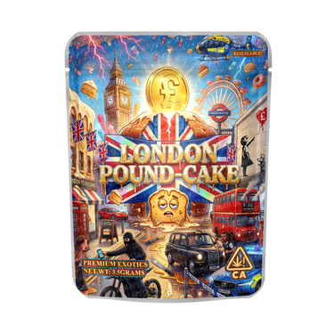 London Pound Cake Mylar Pouches Pre - Labeled - 3.5g (1/8oz)