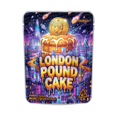 London Pound Cake Mylar Pouches Pre - Labeled - 3.5g (1/8oz)