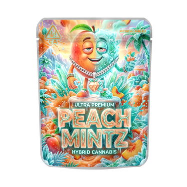 Peach Mintz Mylar Pouches Pre - Labeled - 3.5g (1/8oz)