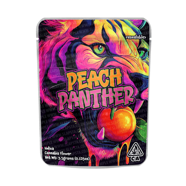 Peach Panther Mylar Pouches Pre - Labeled - 3.5g (1/8oz)
