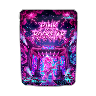 Pink Rockstar Mylar Pouches Pre - Labeled - 3.5g (1/8oz)