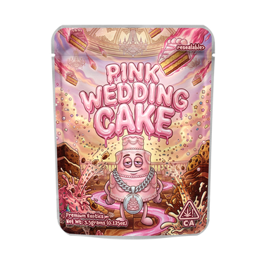 Pink Wedding Cake Mylar Pouches Pre - Labeled - 3.5g (1/8oz)