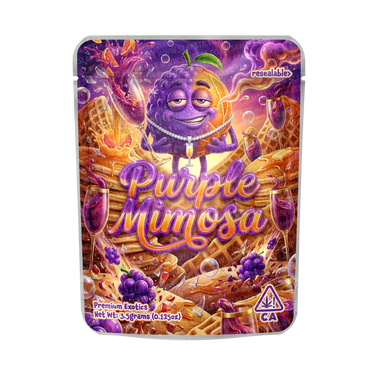 Purple Mimosa Mylar Pouches Pre - Labeled - 3.5g (1/8oz)