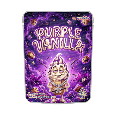 Purple Vanilla Mylar Pouches Pre - Labeled - 3.5g (1/8oz)