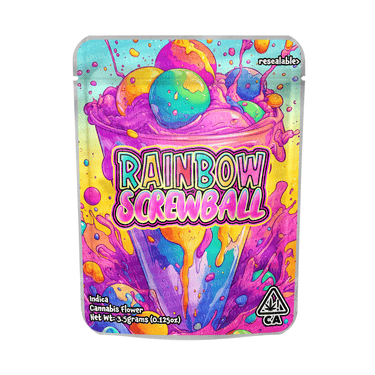 Rainbow Screwball Mylar Pouches Pre - Labeled - 3.5g (1/8oz)