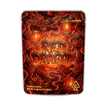 Red Dragon Mylar Pouches Pre - Labeled - 3.5g (1/8oz)