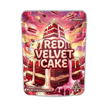 Red Velvet Cake Mylar Pouches Pre - Labeled - 3.5g (1/8oz)