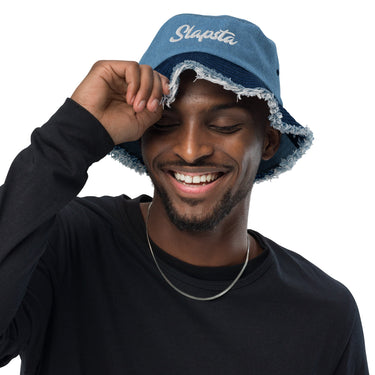SLAPSTA Distressed denim bucket hat - SLAPSTA