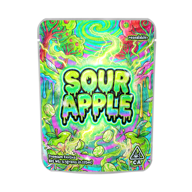 Sour Apple Mylar Pouches Pre - Labeled - 3.5g (1/8oz)