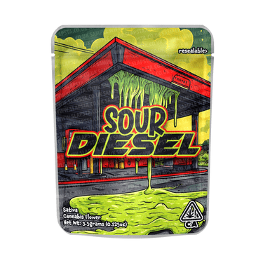 Sour Diesel Mylar Pouches Pre - Labeled - 3.5g (1/8oz)