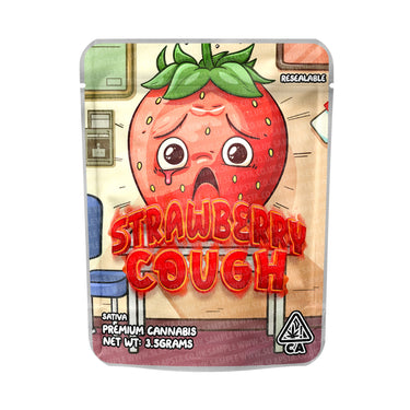 Strawberry Cough Mylar Pouches Pre - Labeled - 3.5g (1/8oz)