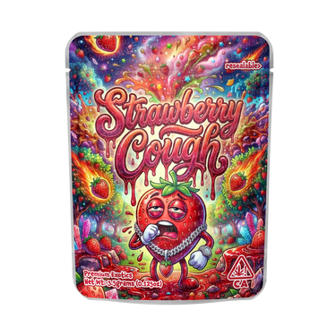 Strawberry Cough Mylar Pouches Pre - Labeled - 3.5g (1/8oz)