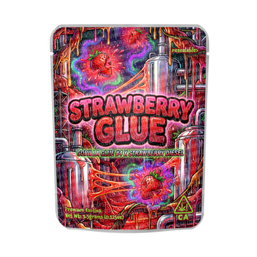 Strawberry Glue Mylar Pouches Pre - Labeled - 3.5g (1/8oz)