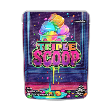 Triple Scoop Mylar Pouches Pre - Labeled - 3.5g (1/8oz)