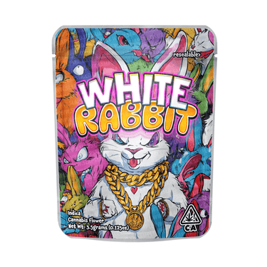 White Rabbit Mylar Pouches Pre - Labeled - 3.5g (1/8oz)
