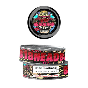 818 Headband Pre - Labeled 3.5g Self - Seal Tins - 60pcs