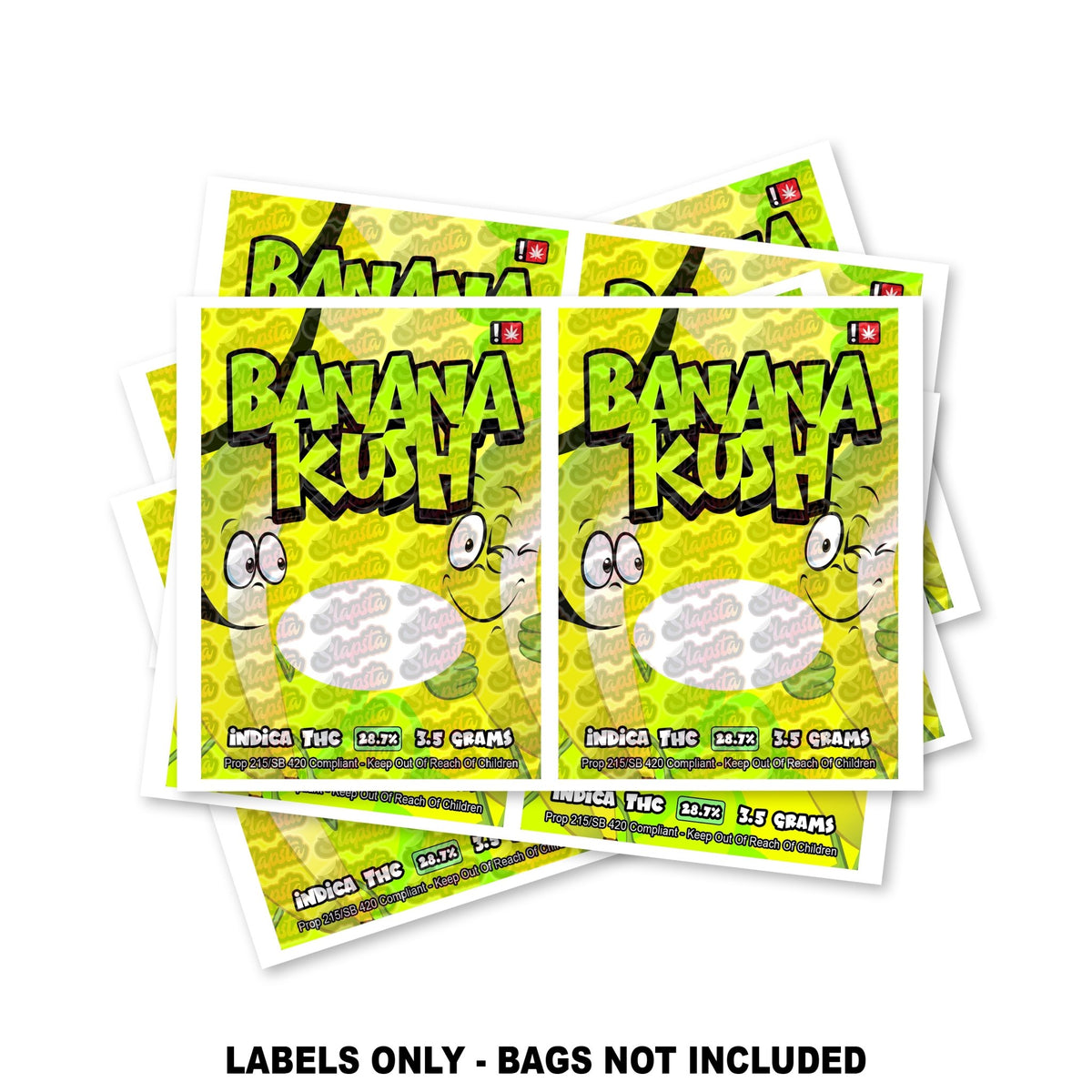 SLAPSTA Banana Kush Mylar Bag Labels ONLY