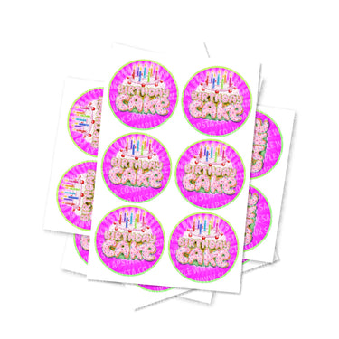 Birthday Cake Circular Stickers - 2.5cm