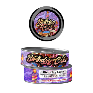 Birthday Cake Pre - Labeled 3.5g Self - Seal Tins - 60pcs