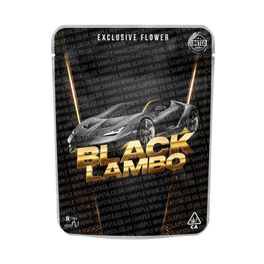 Black Lambo Mylar Pouches Pre - Labeled - 3.5g (1/8oz)