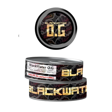 Black Water OG Pre - Labeled 3.5g Self - Seal Tins - 60pcs