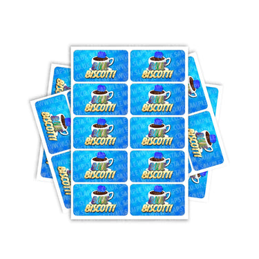 Blue Biscotti Rectangle / Pre - Roll Labels - Pre - Roll (10.16cm x 6.7cm)