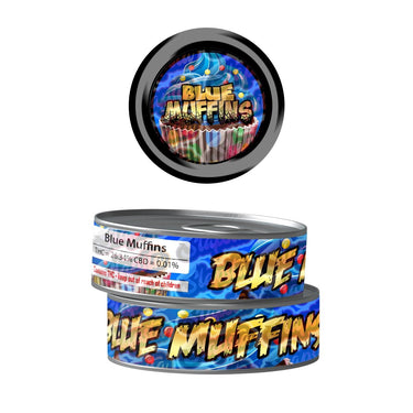 Blue Muffins Pre - Labeled 3.5g Self - Seal Tins - 60pcs