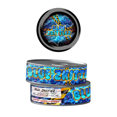 Blue Zkittlez Pre - Labeled 3.5g Self - Seal Tins - 60pcs