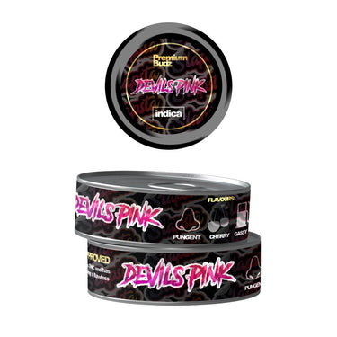 Devils Pink Pre - Labeled 3.5g Self - Seal Tins - 60pcs