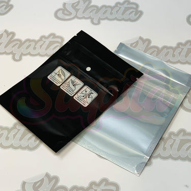 Eighth Ounce (3.5g) Child Resistant Mylar Bags Black / Clear - SLAPSTA