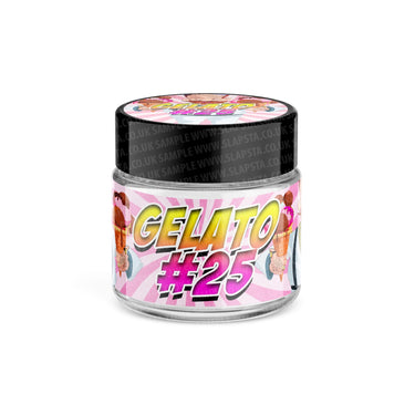 Gelato 25 Glass Jars Pre - Labeled - 3.5grams (1/8oz)